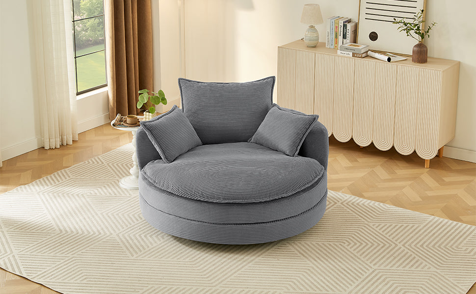 360° Swivel Barrel Chair with Dual-Layer Cushion - Grey