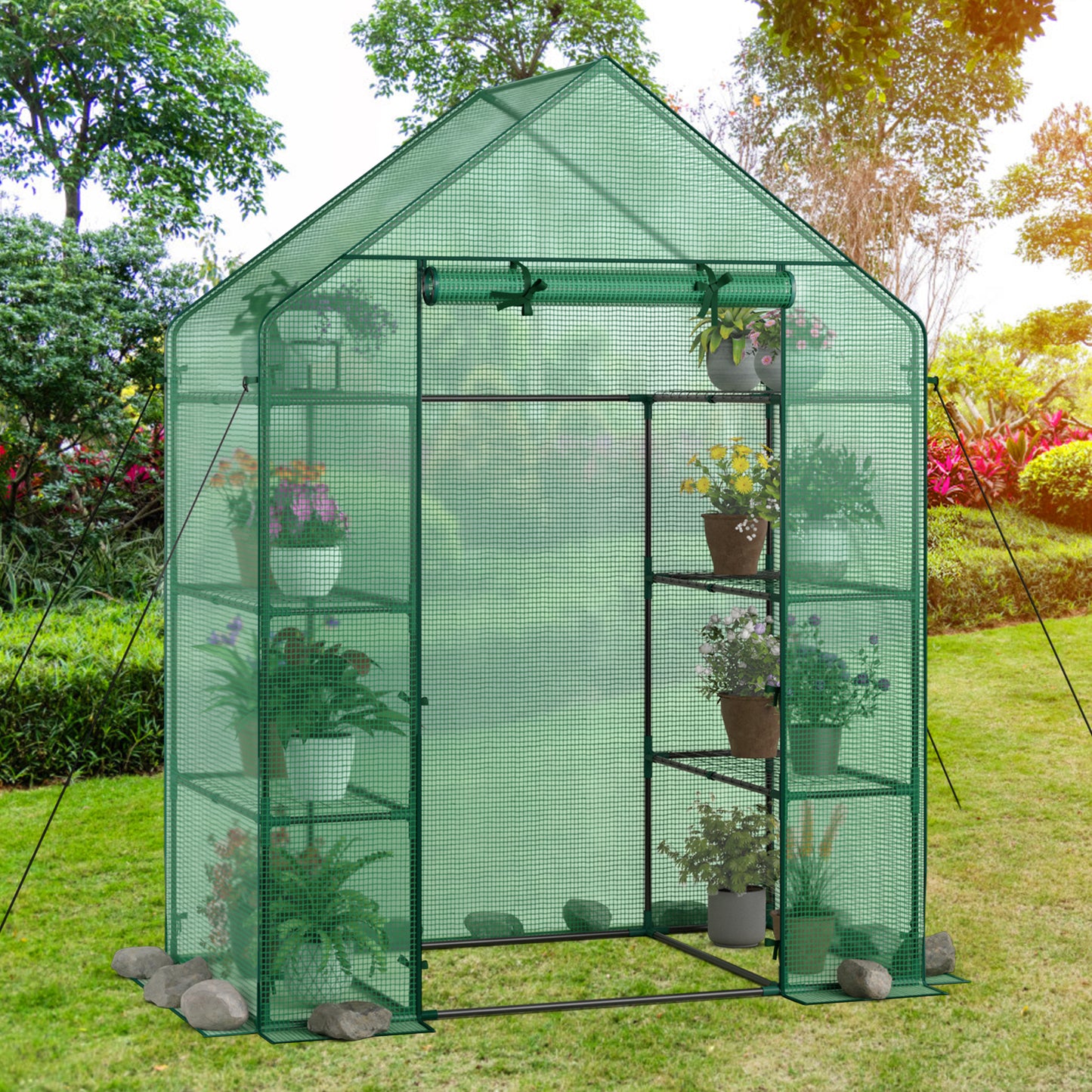 Portable 4-Tier Walk-In Greenhouse with 8 Shelves