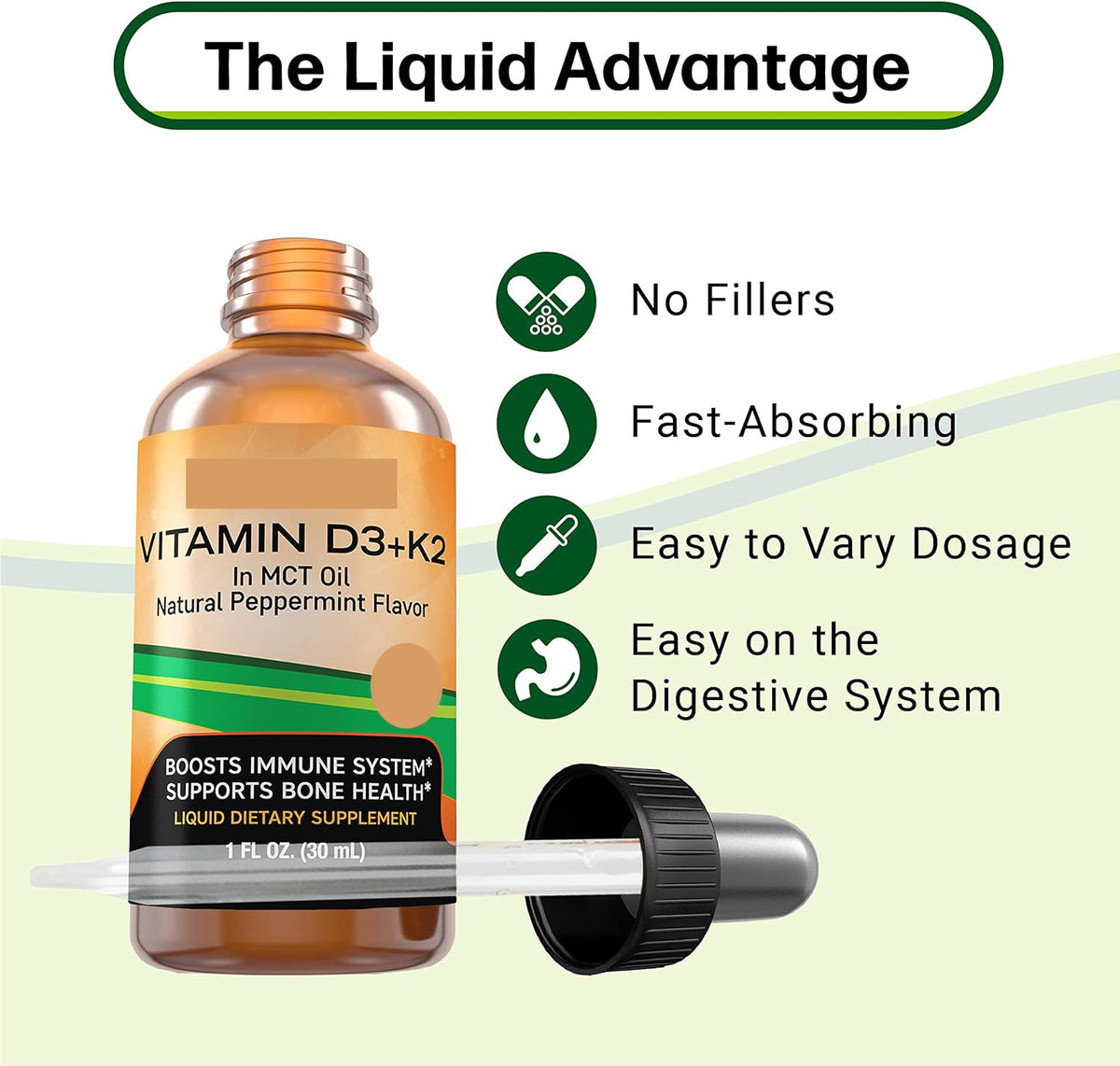 Vitamin D3 K2 Drops 30ml - Immune Support & Bone Health Supplement