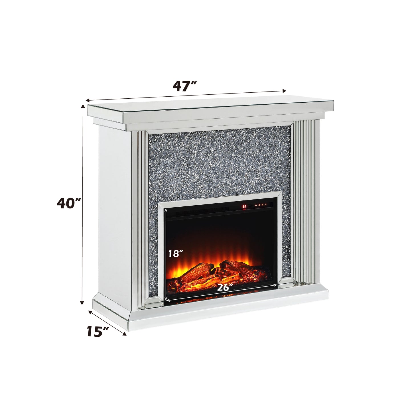 Mirrored Faux Diamonds Electric Fireplace - Silver