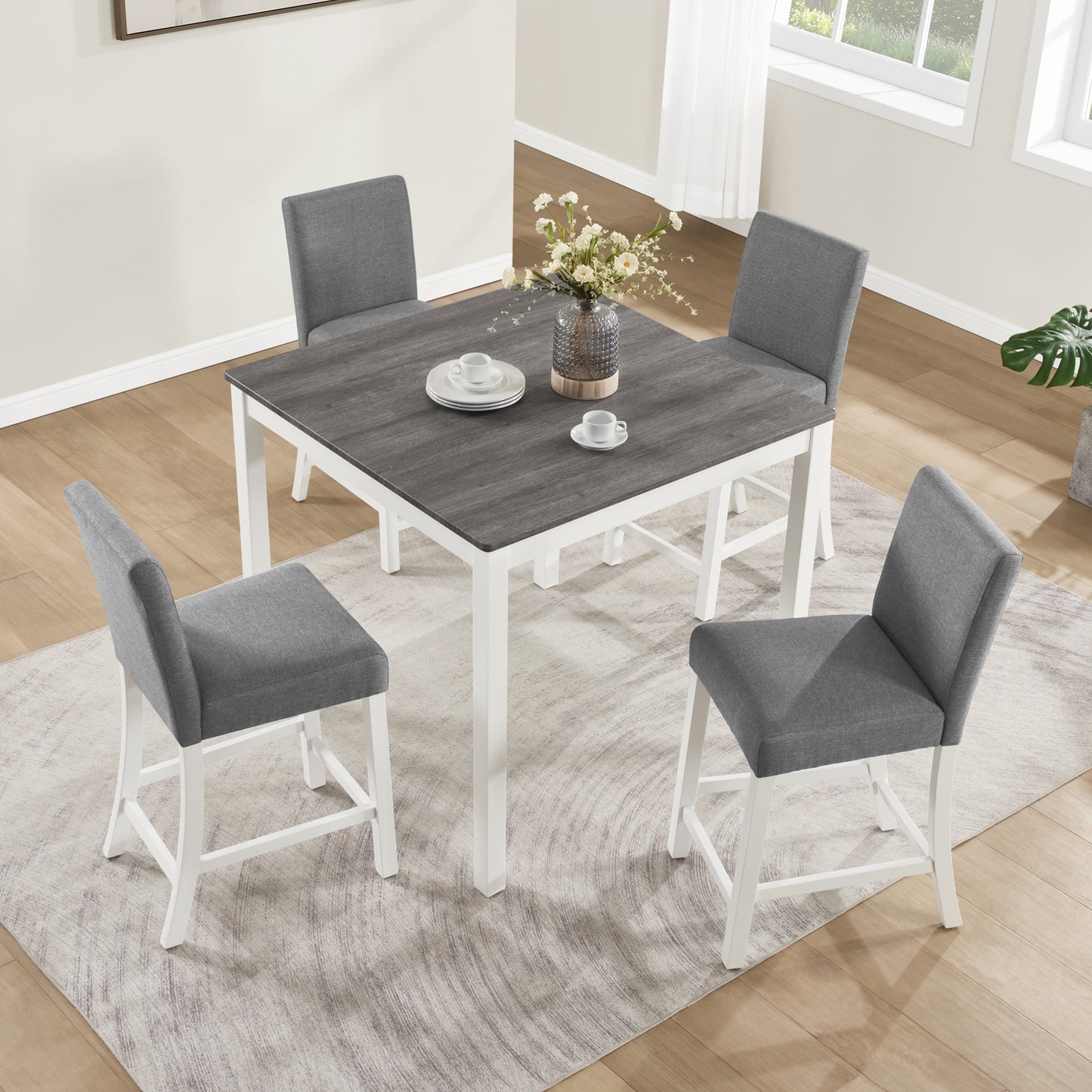 5-Piece Grey & White Counter Height Dining Table Set