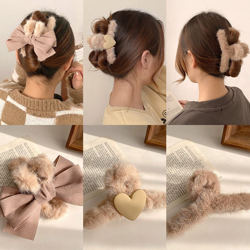 Plush Female Bowknot Shark Hair Clip - Big Head Accessory