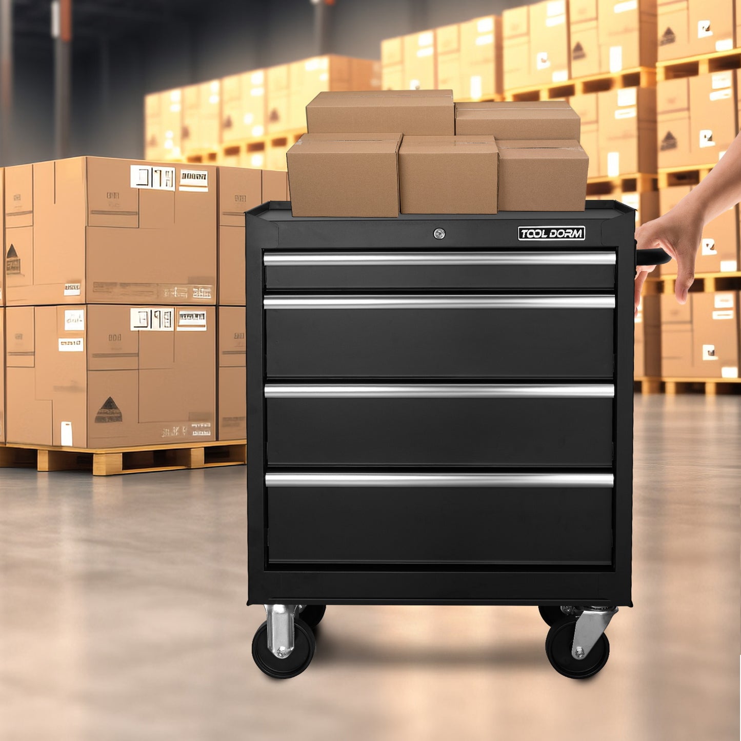 27-Inch Metal Tool Storage Cabinet with 4 Drawers and Wheels, Garage Workshop Organizer