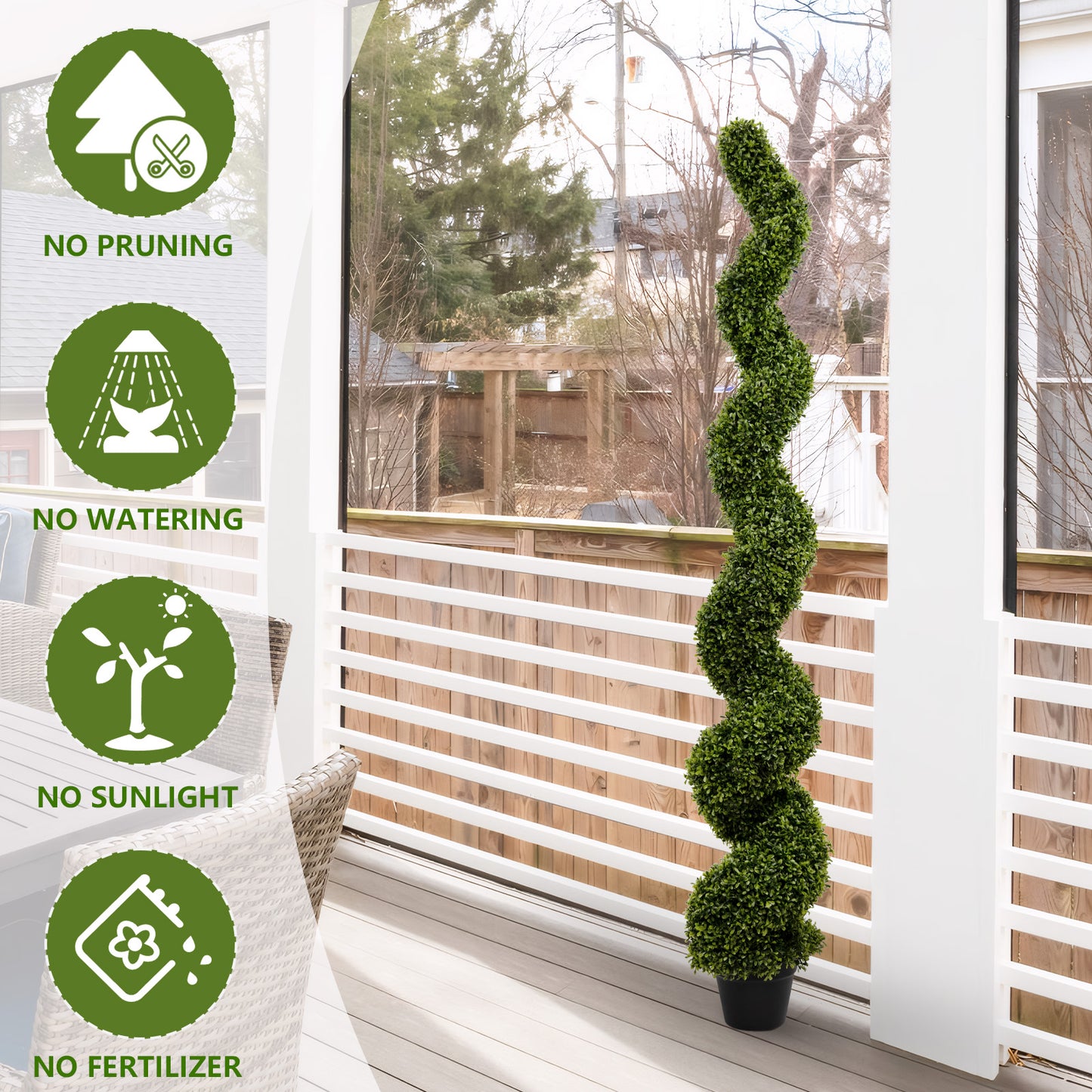 6FT Artificial Spiral Boxwood Topiary Trees - Green, 2pcs Set