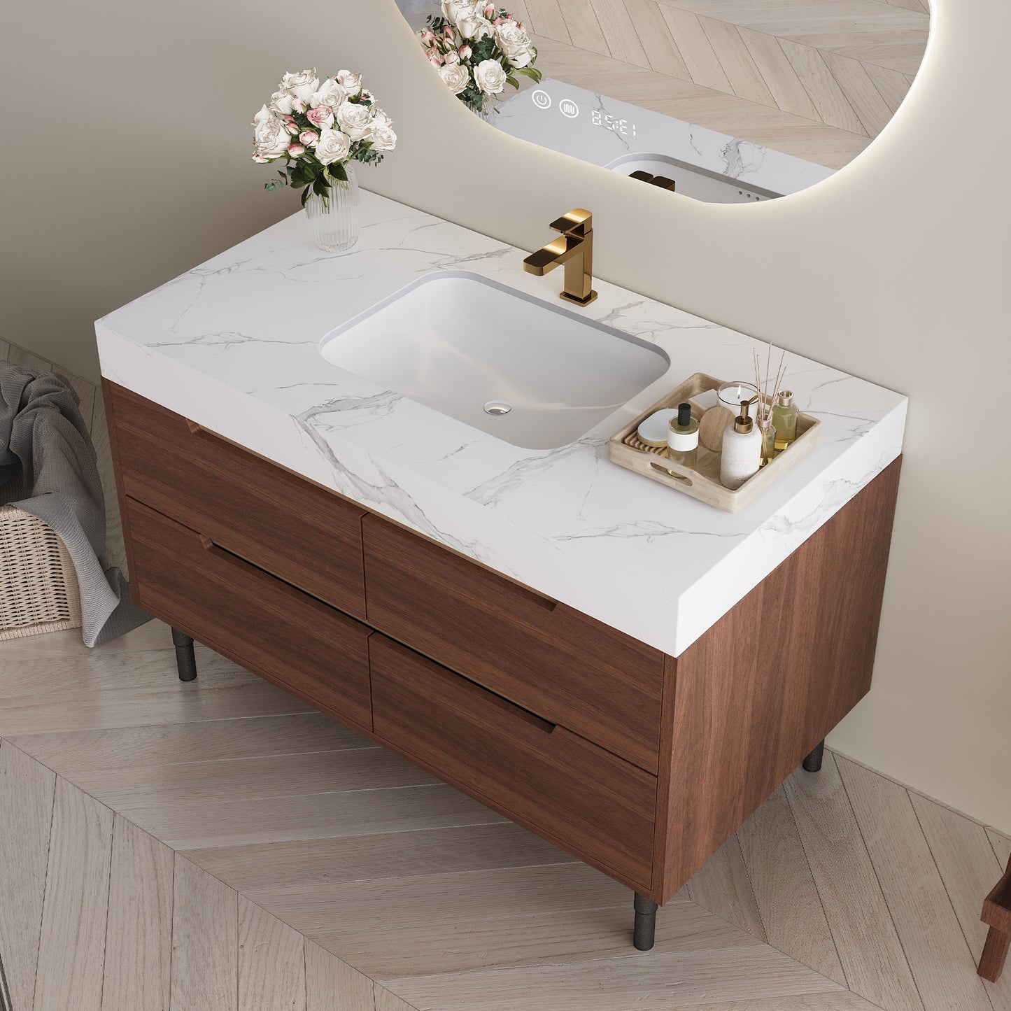 35.4" Farmhouse Bathroom Vanity with Undermount Sink - Walnut White