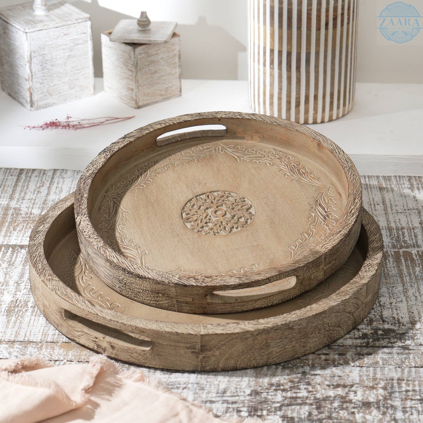 Round Mango Wood Serving Tray - 18 Rustic Brown Design For Stylish