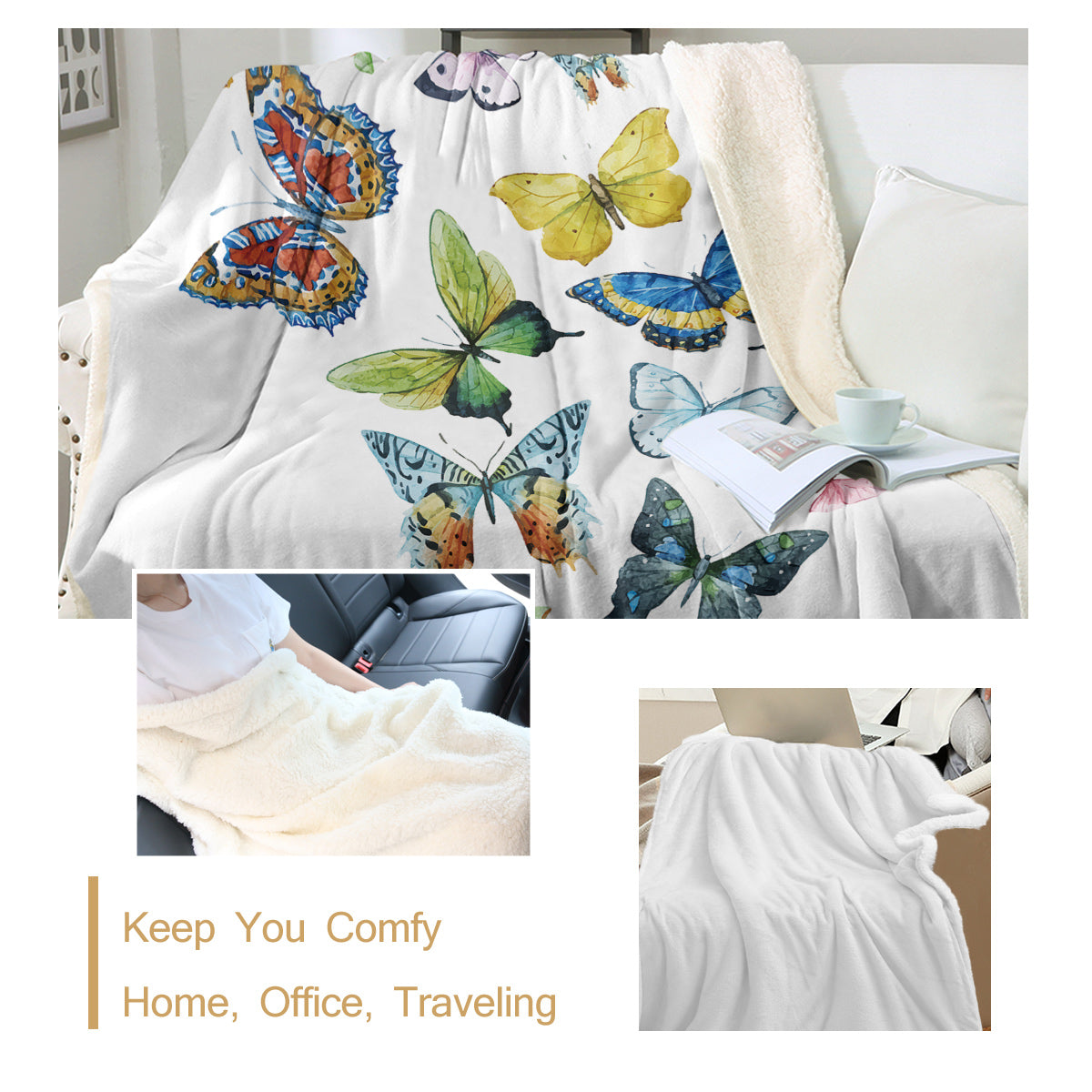 Colorful Butterfly Sherpa Fleece Blanket - 50x60 Inches