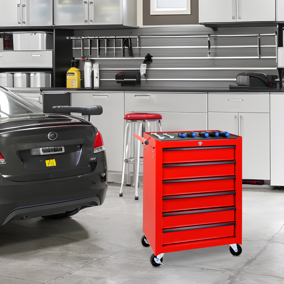 20-Inch Rolling Metal Tool Chest with 6 Drawers - Red