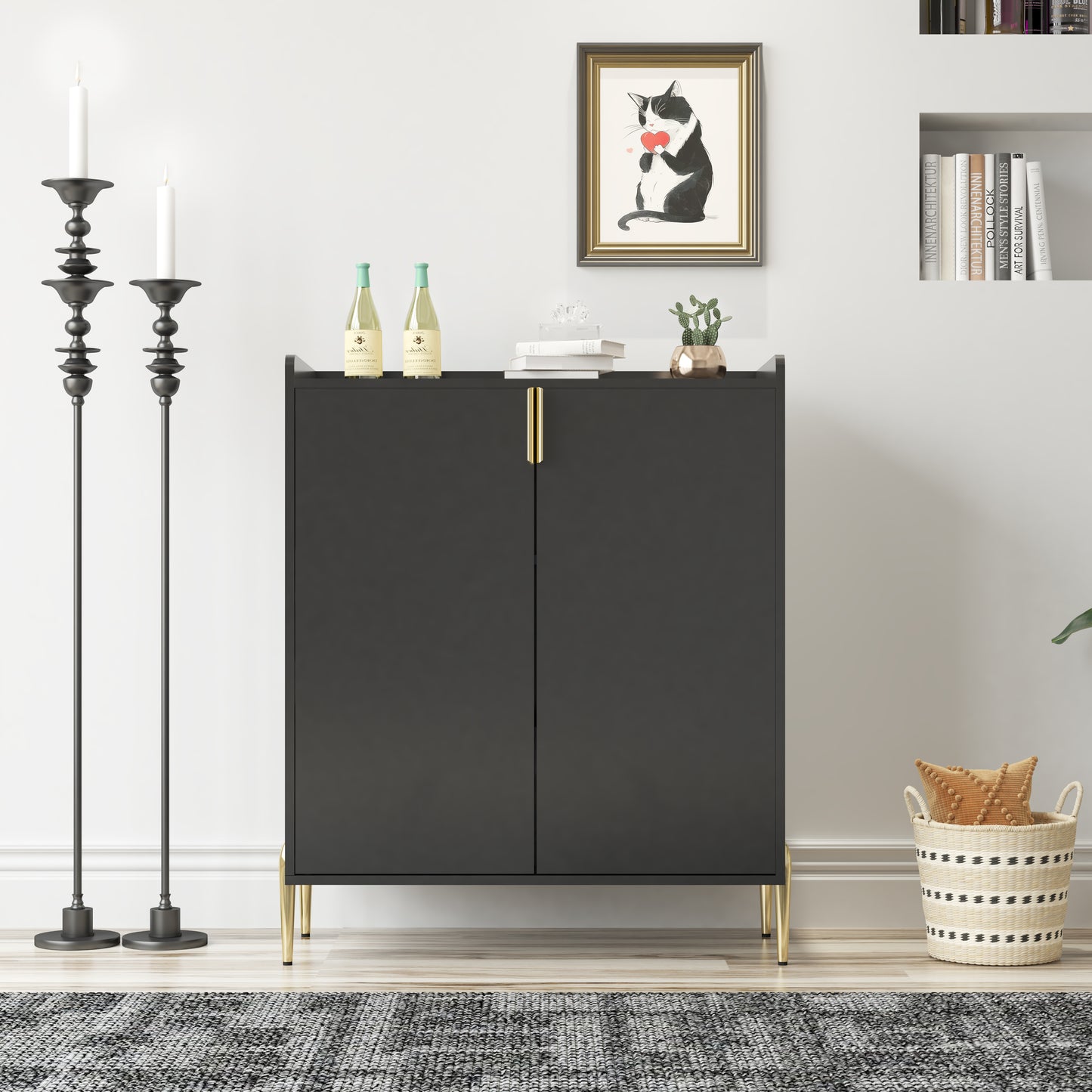 2 Doors Home Wine Bar Cabinet With Rack & Adjustable Storage Shelf,