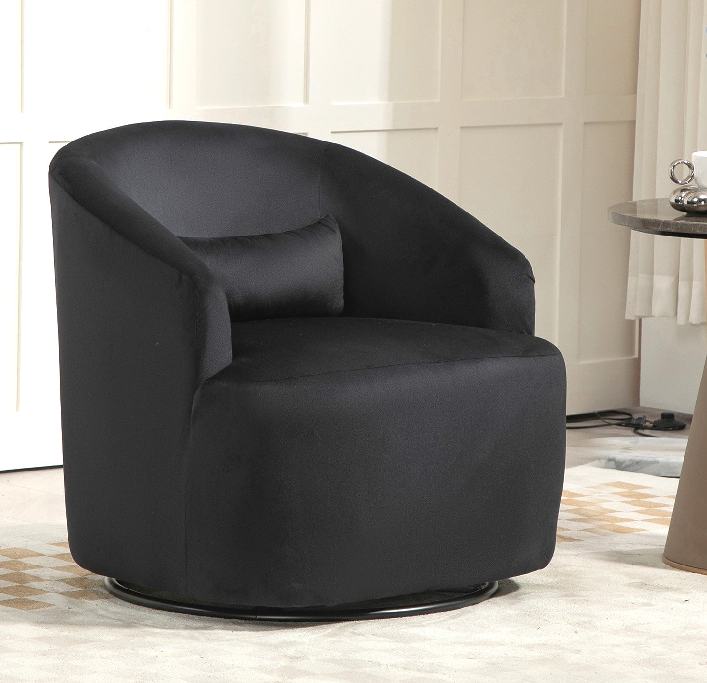 360 Degree Swivel Barrel Accent Chair, Velvet Upholstered Curved