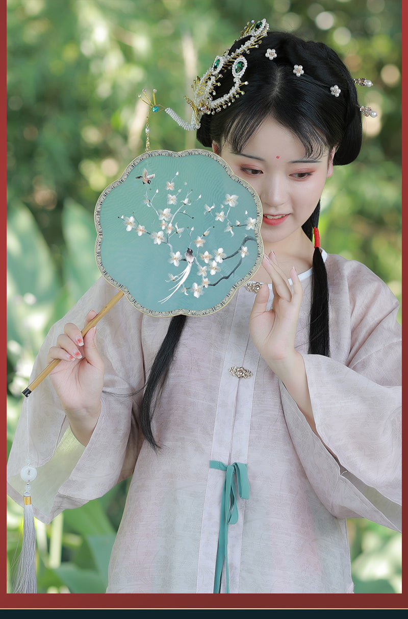 Handmade Ancient Style Embroidery Fan with Bamboo Frame - Retro Hanfu Palace Fan