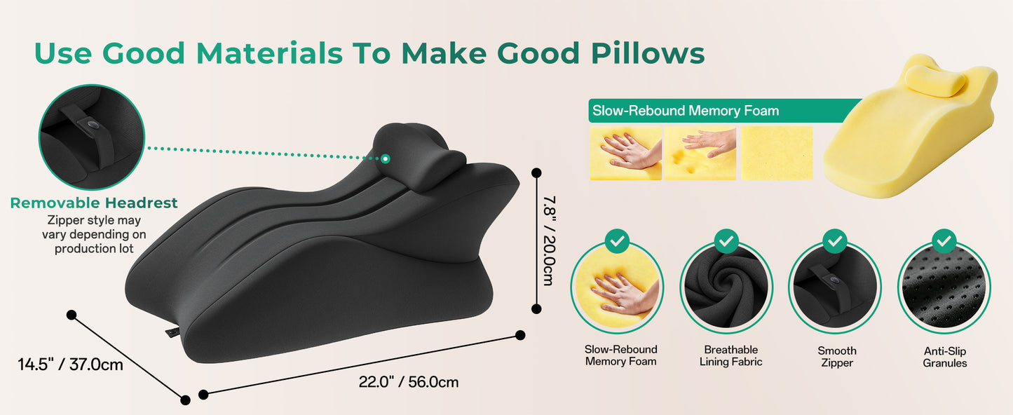 Ergonomic Memory Foam Wedge Pillow for Couples - Dark Grey