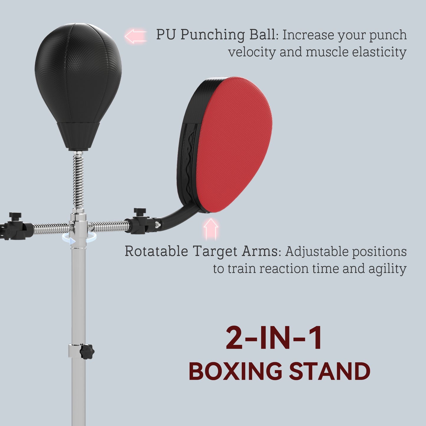 Adjustable Height Boxing Bag with Stand & Target Arms - Black