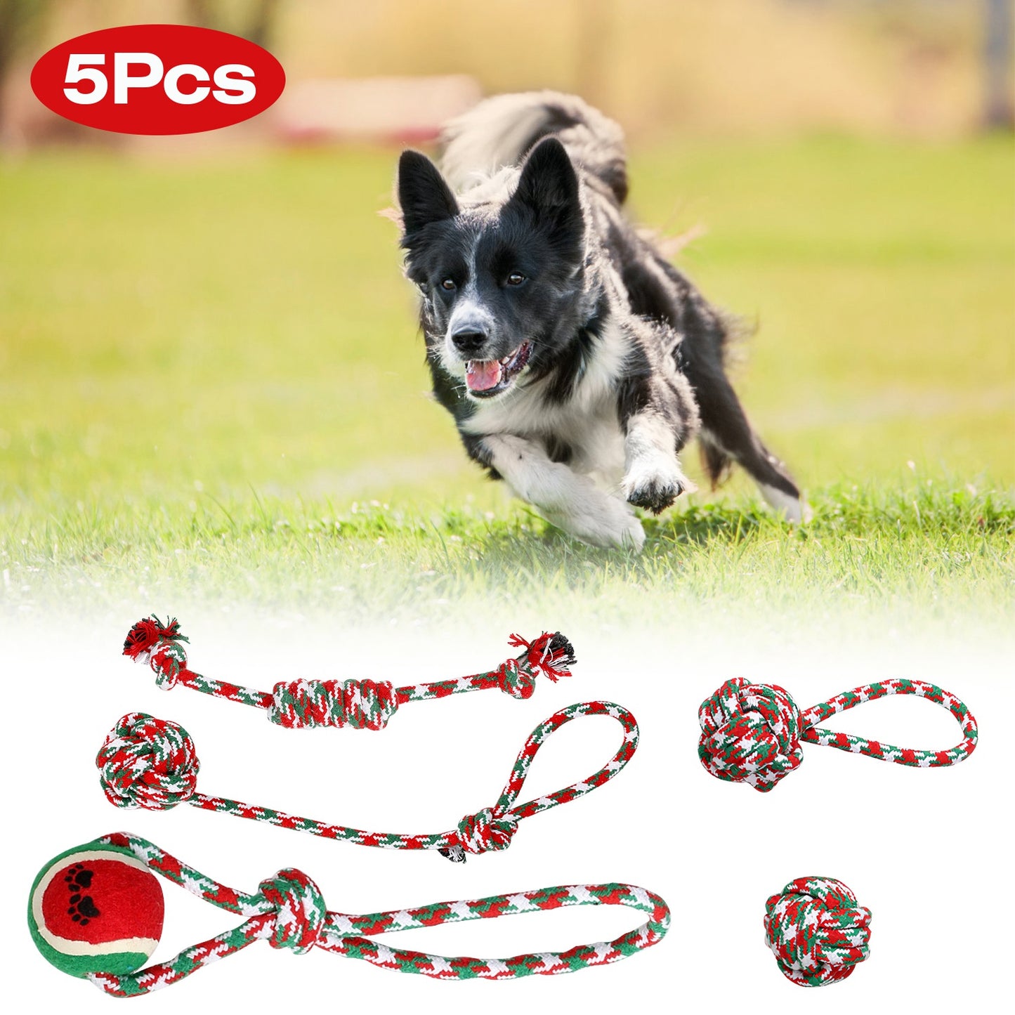 Christmas Dog Rope Chew Toys Set - Interactive Puppy Teething Toys for Small & Medium Dogs