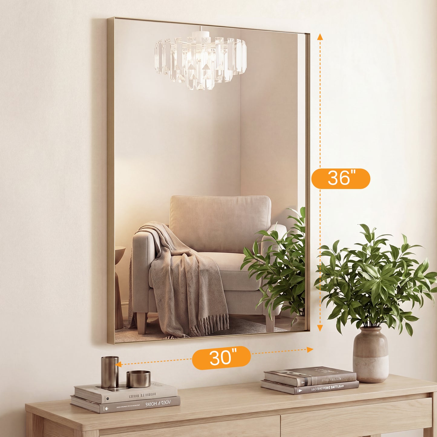 Bathroom Mirror, With Brushed Aluminum Frame, Rectangular Design,