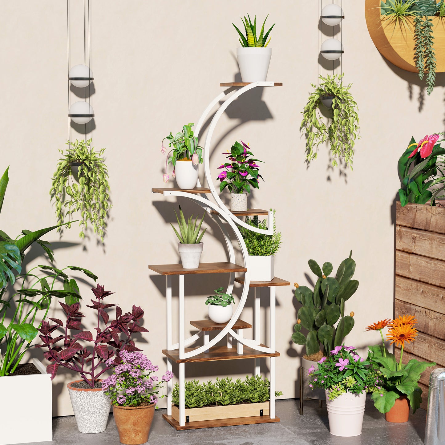 8-Tier S-Shaped Indoor Plant Stand - Carbonized Finish