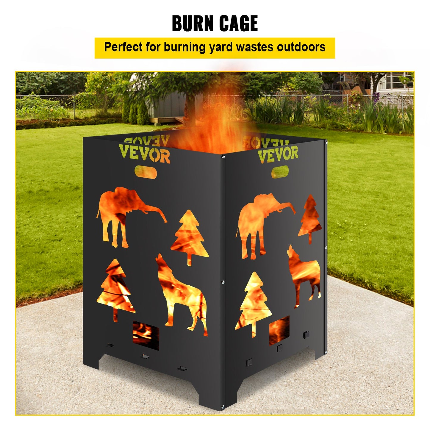 21x21x27 Inch Steel Burn Barrel Incinerator for Yard Waste - Black