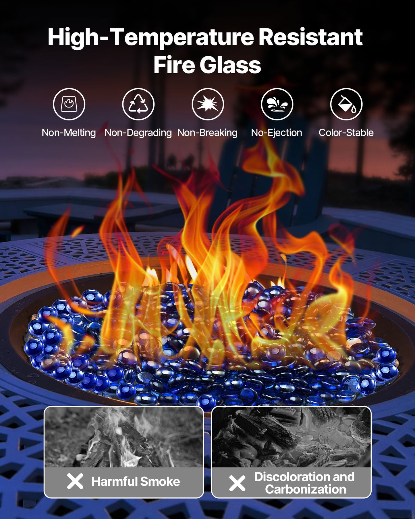 10 Lb Cobalt Blue Fire Glass Rocks for Fire Pit - High-Temperature Fireplace Decor