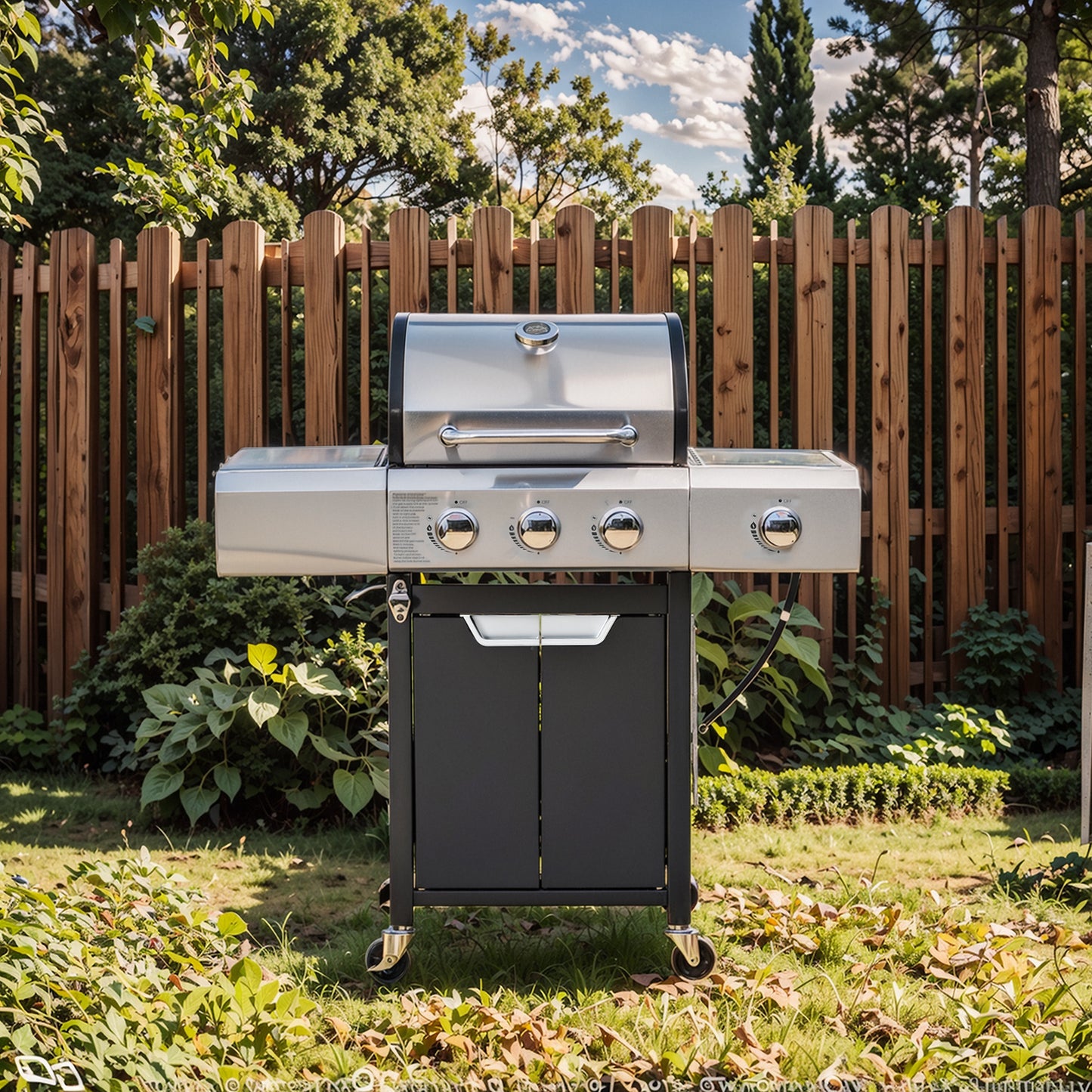 3-Burner Propane Grill with Side Burner - Stainless Steel BBQ