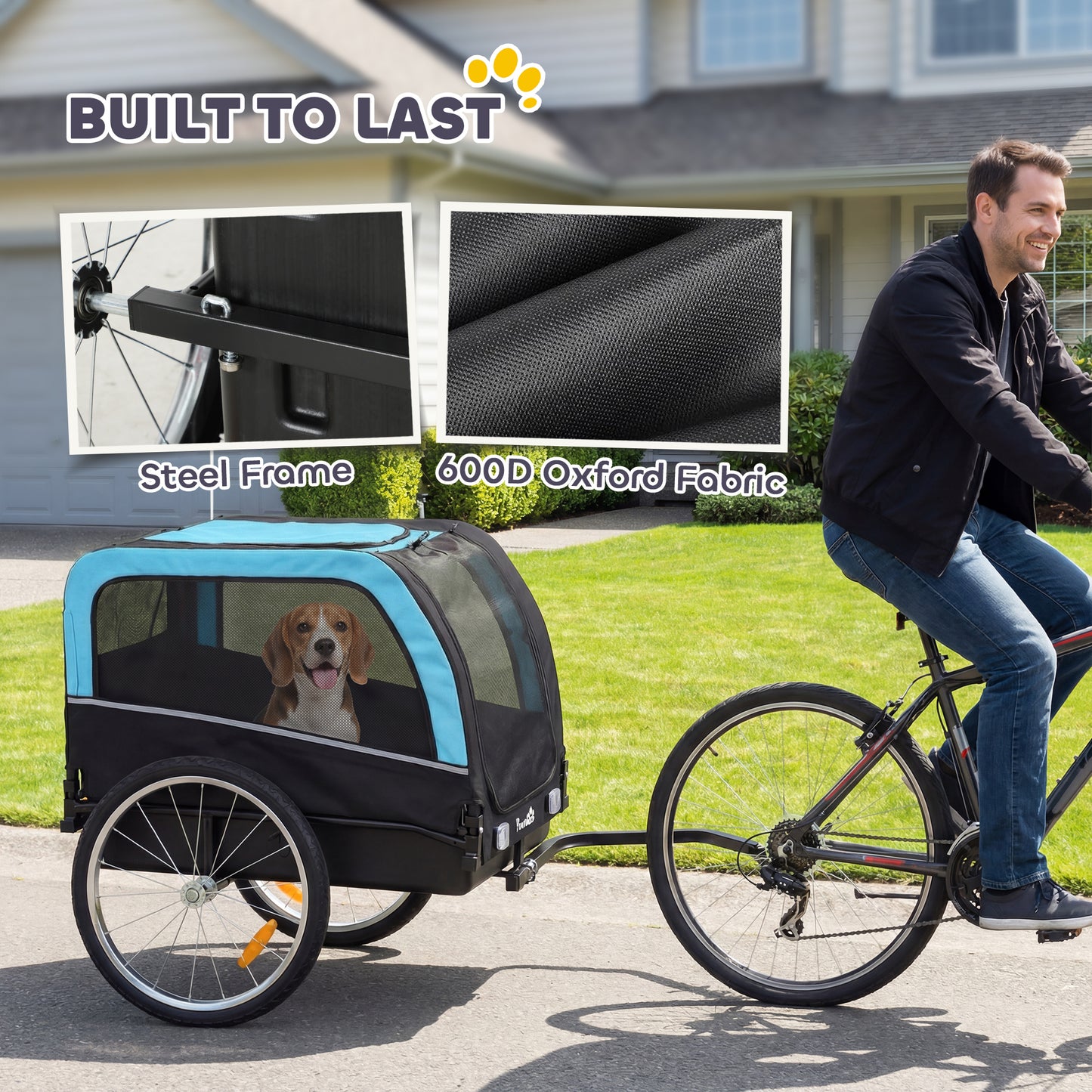 Dog Bicycle Trailer with 20-Inch Air Tires, Reflectors & Flag - Blue