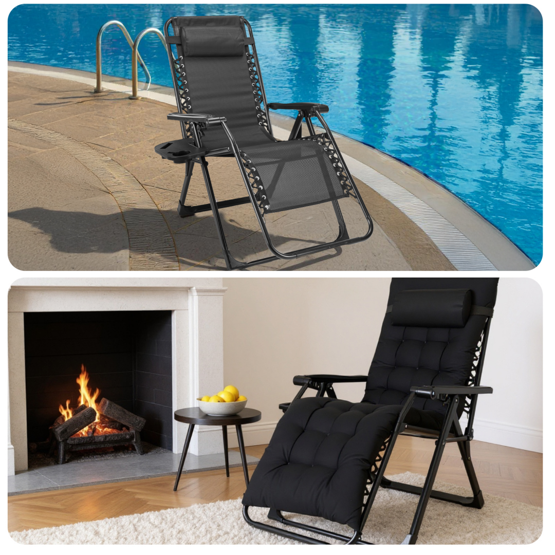 Zero Gravity Reclining Camping Chair with Cup Holder & Cushion