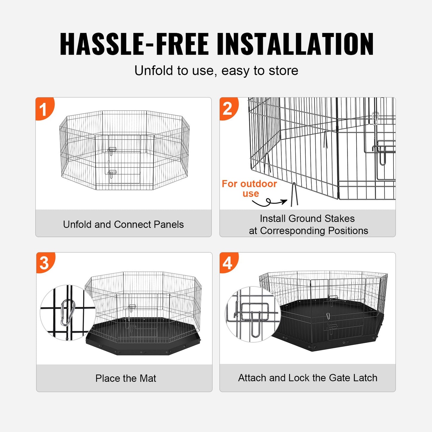 Foldable Metal Dog Playpen with Bottom Pad - 8 Panels Indoor Outdoor Pet Fence - Black