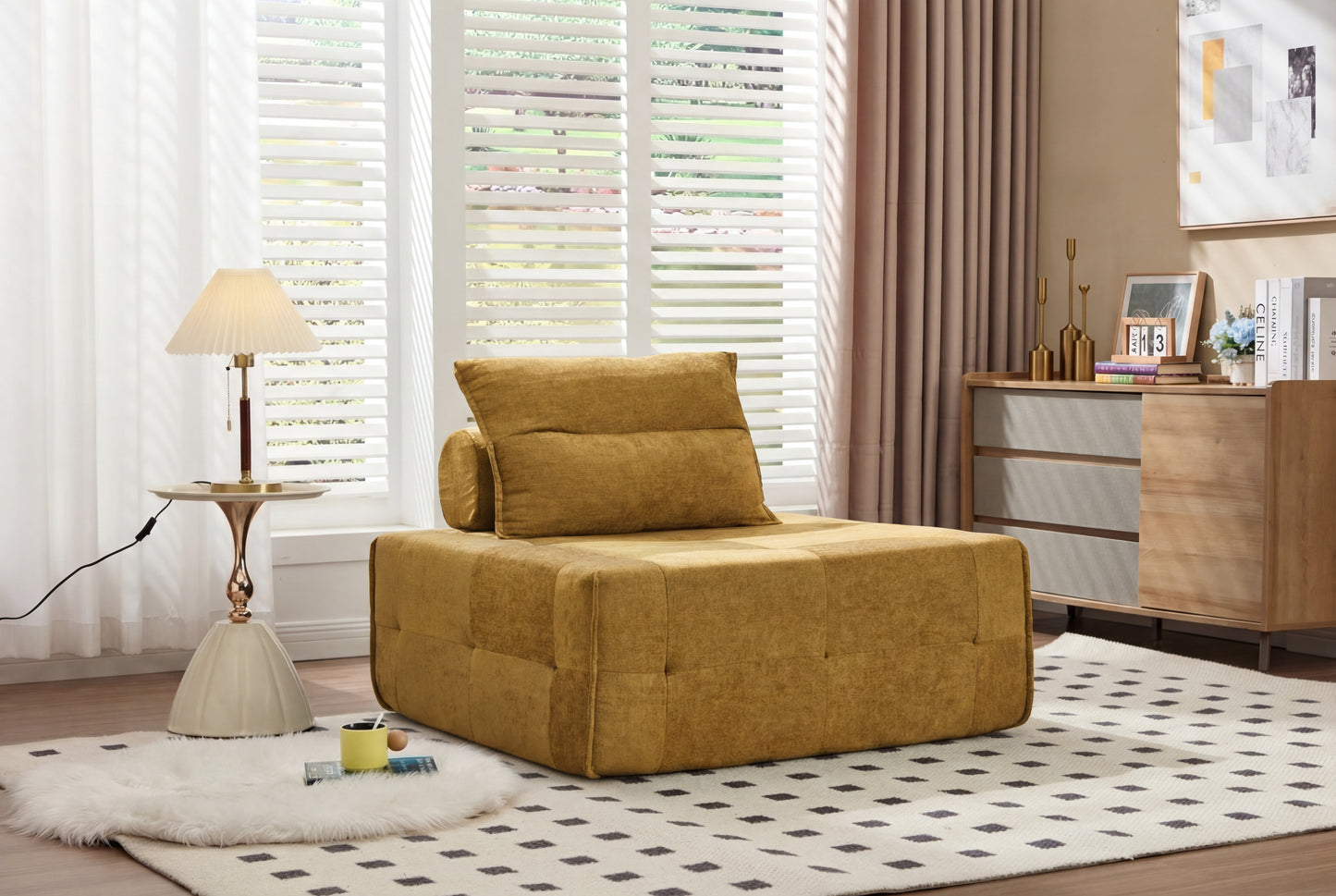 Modular Sectional Sofa with Adjustable Backrest - Yellow