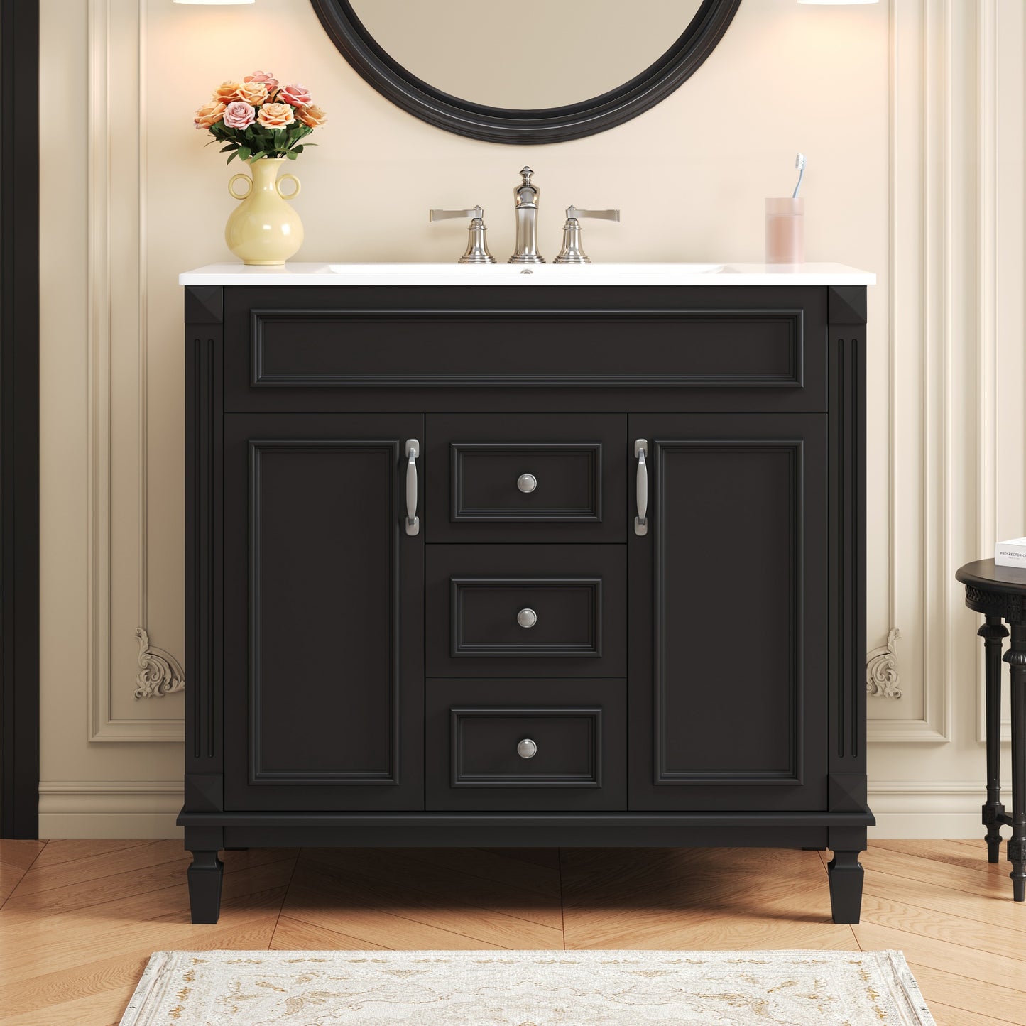 36-Inch Black Bathroom Vanity with Sink & Storage Cabinet