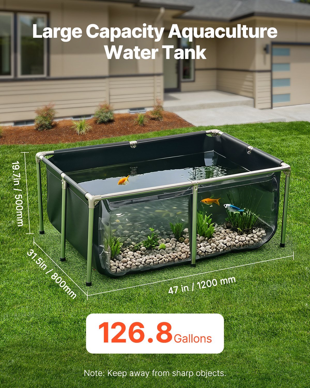 Above Ground Koi Tank - 126.8 Gallon Canvas Fish Pond with Clear View