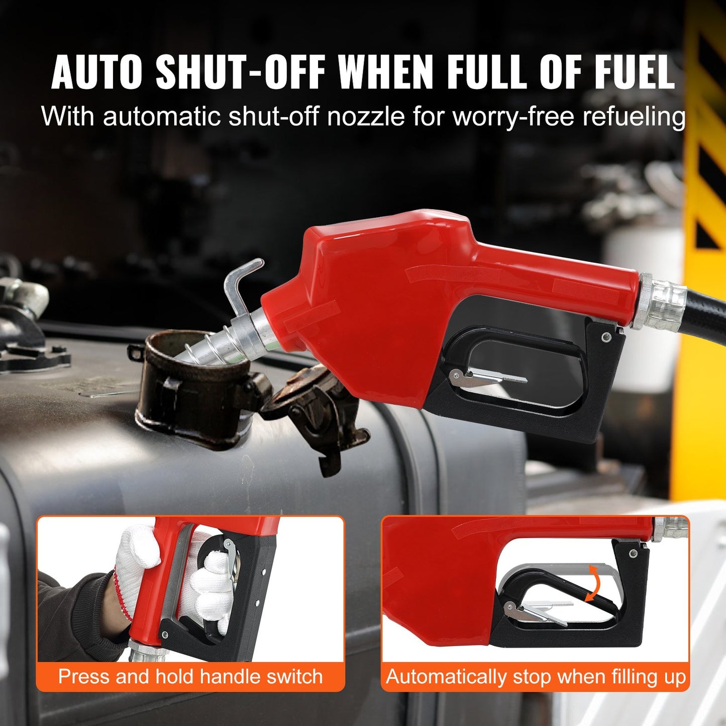 12V DC Fuel Transfer Pump with Automatic Nozzle - 16 GPM Gasoline & Diesel Extractor