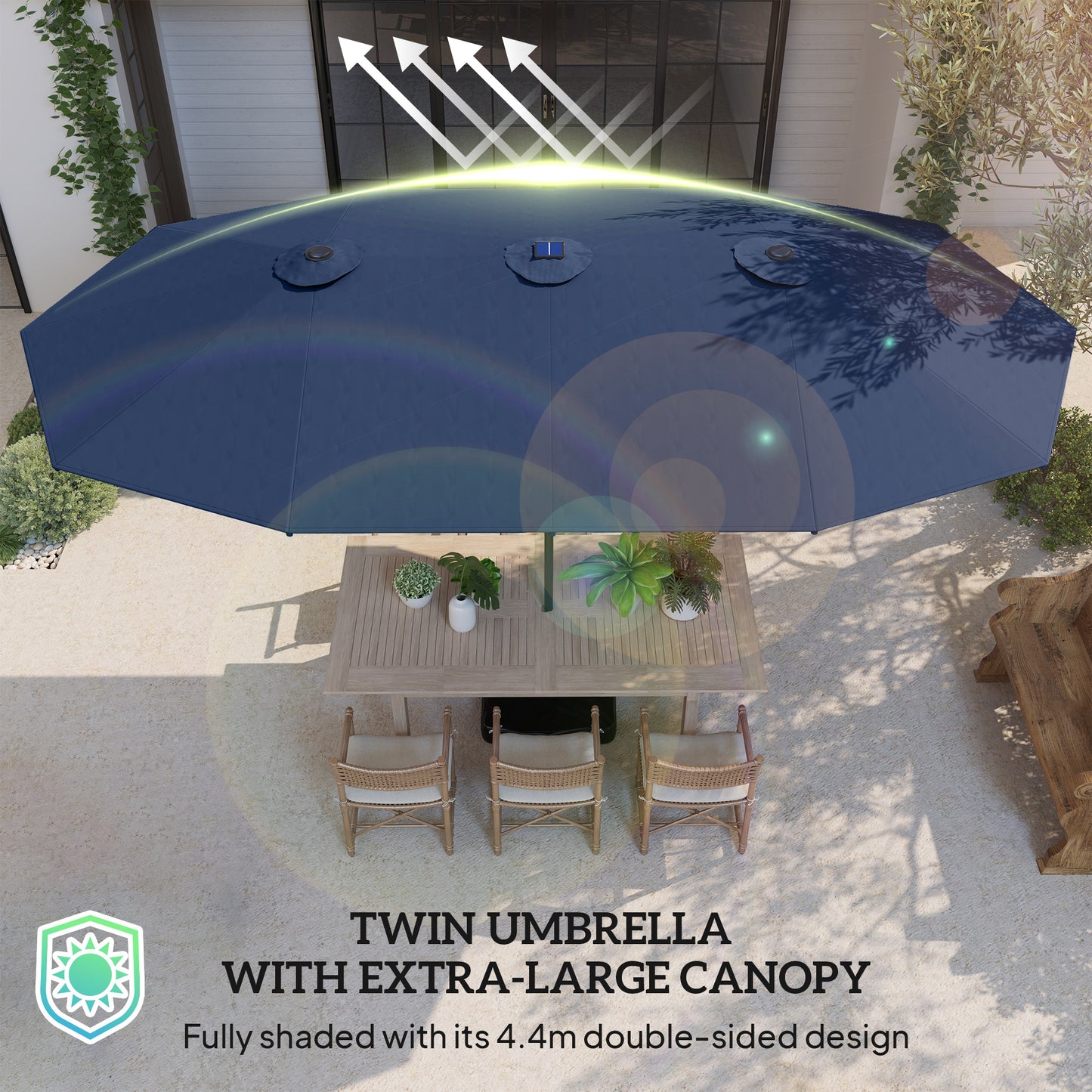 14.4ft Double-Sided Garden Parasol with Solar LED Lights - Navy Blue