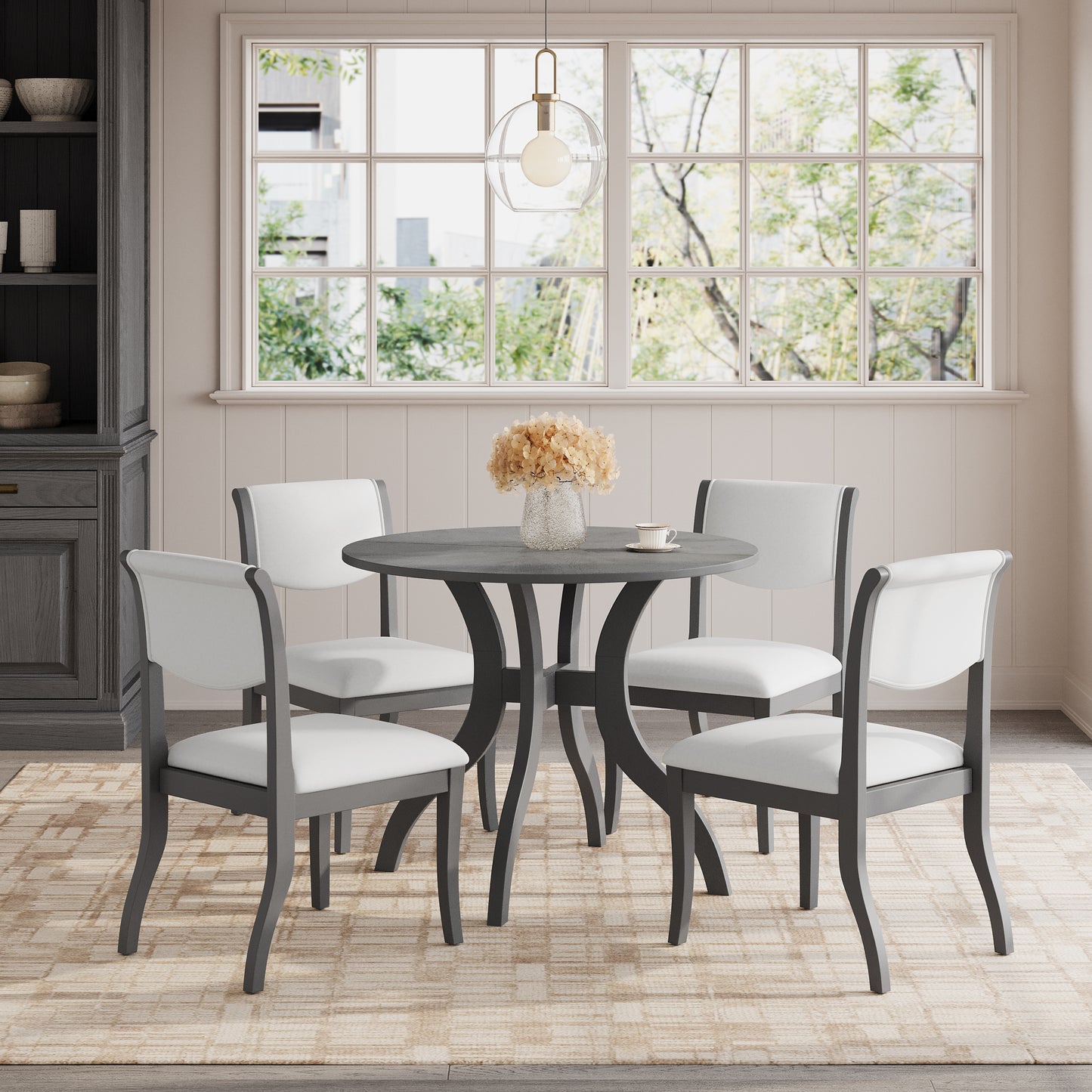 39.4-Inch Round Dining Table Set with 2 Chairs - Oak Gray
