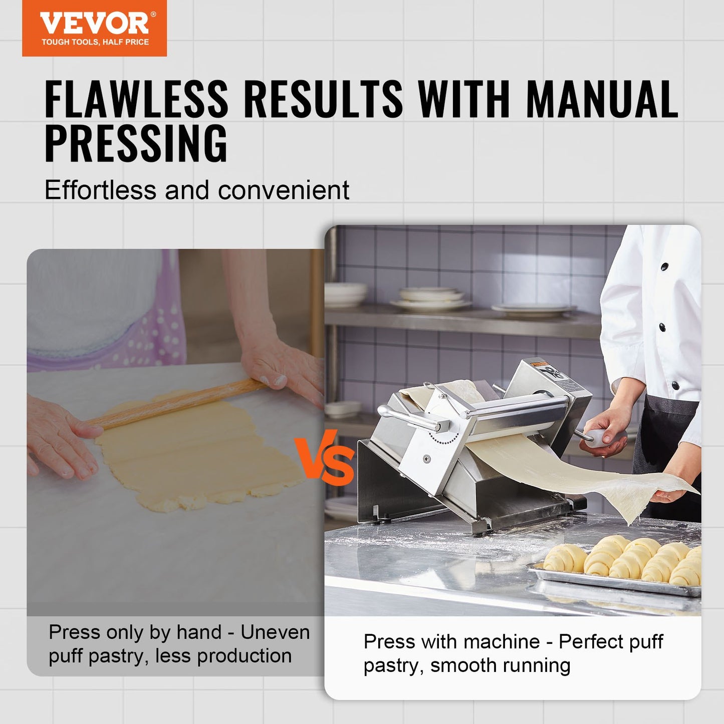 Manual Dough Sheeter Machine for Pastry and Pasta - Adjustable Thickness, Silver