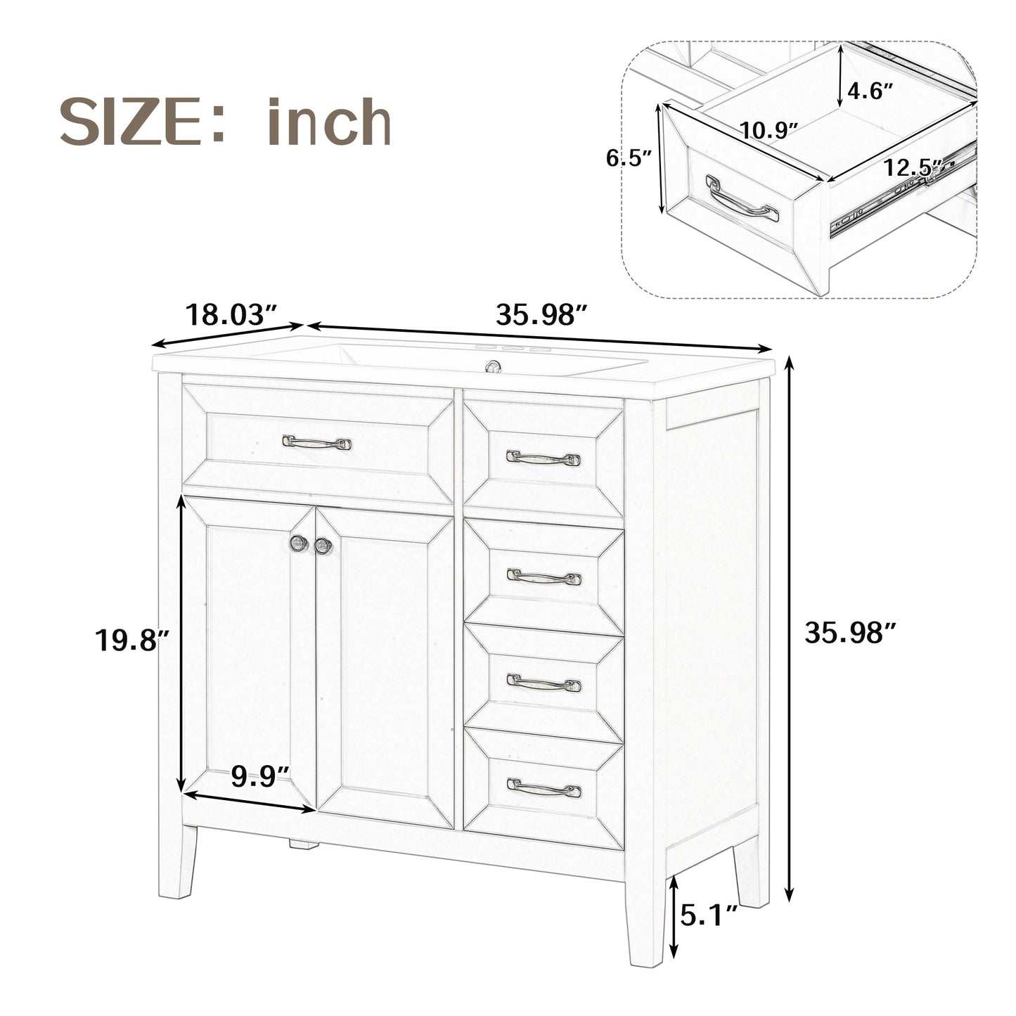 36" Bathroom Vanity with Sink Combo - Grey Cabinet with Drawers