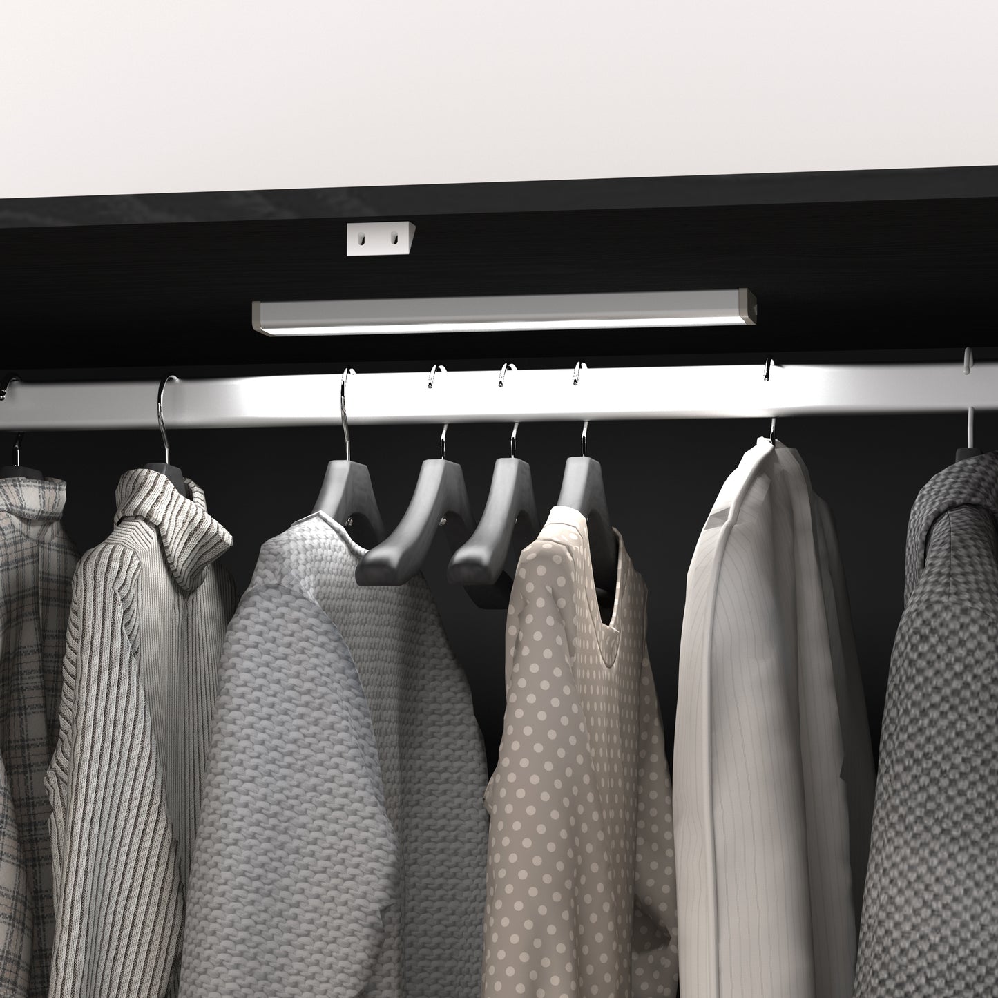 Black 4-Door Wardrobe Closet with Mirror & LED Lighting