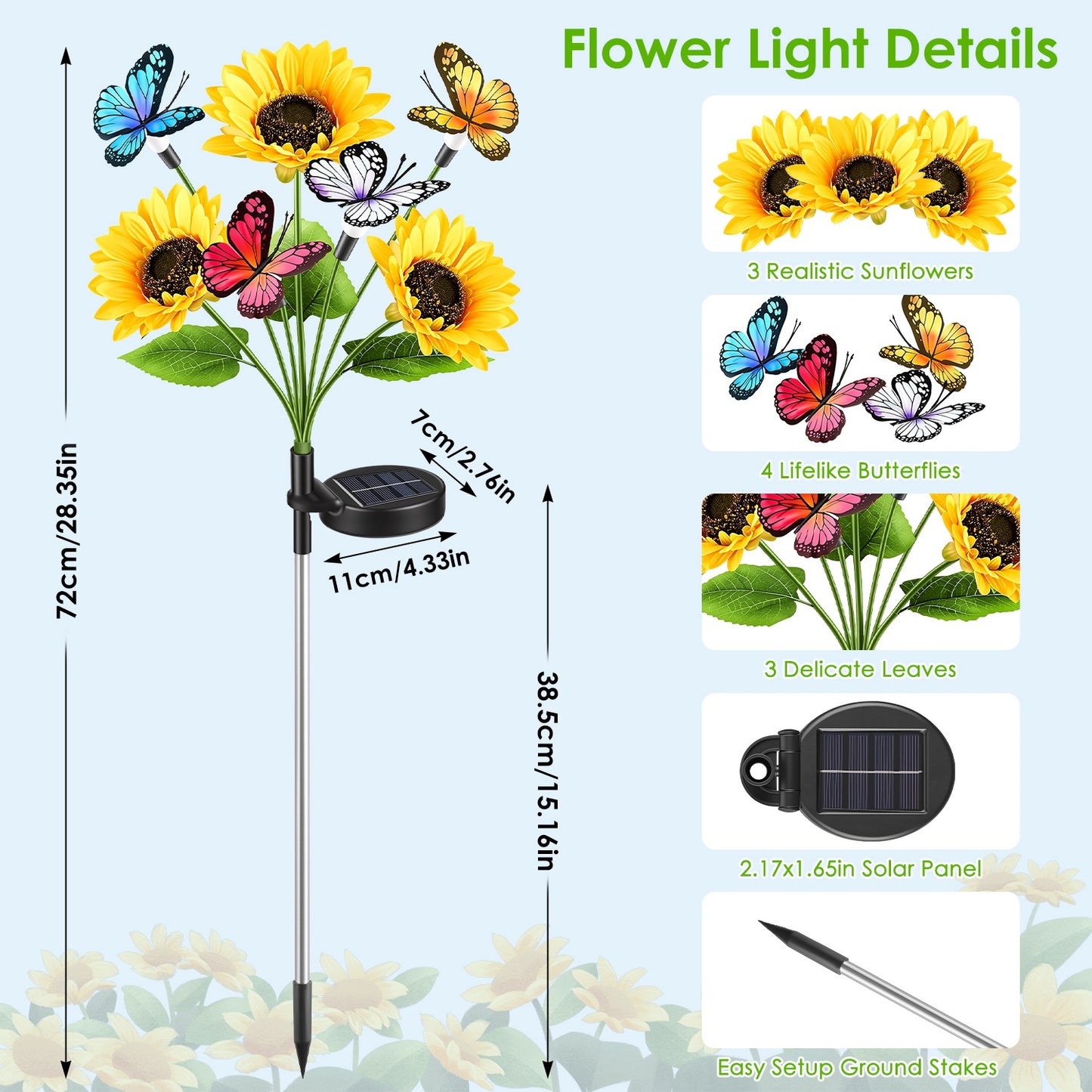 Solar Sunflower Garden Lights 4-Pack Waterproof Outdoor Pathway Decor