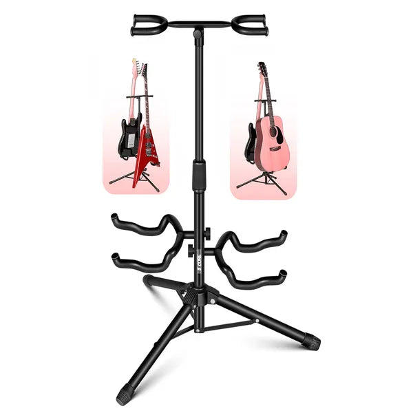 Adjustable Double Guitar Stand - Foldable, Portable, Black