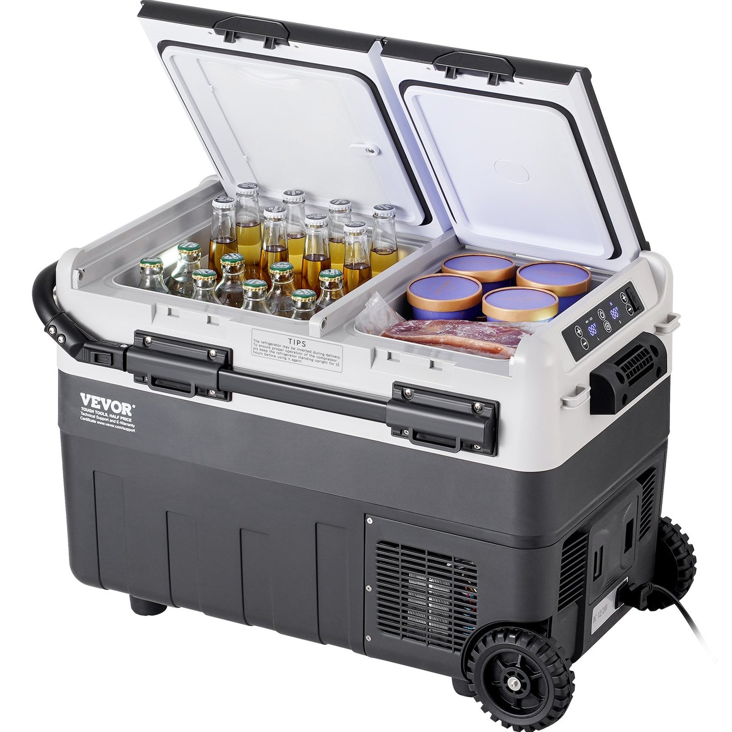Portable Car Refrigerator Freezer 50L Dual Zone Cooler with LED Display - Black