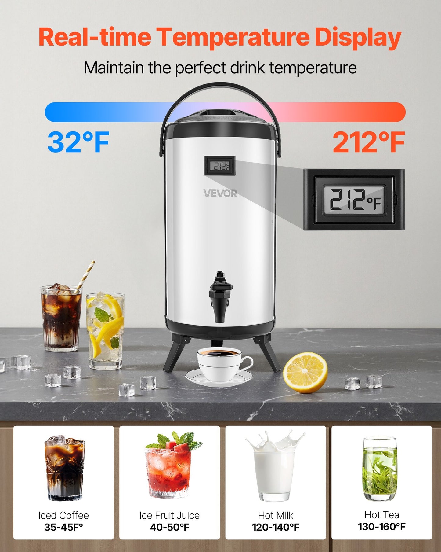 2.4 Gallon Insulated Beverage Dispenser - Stainless Steel