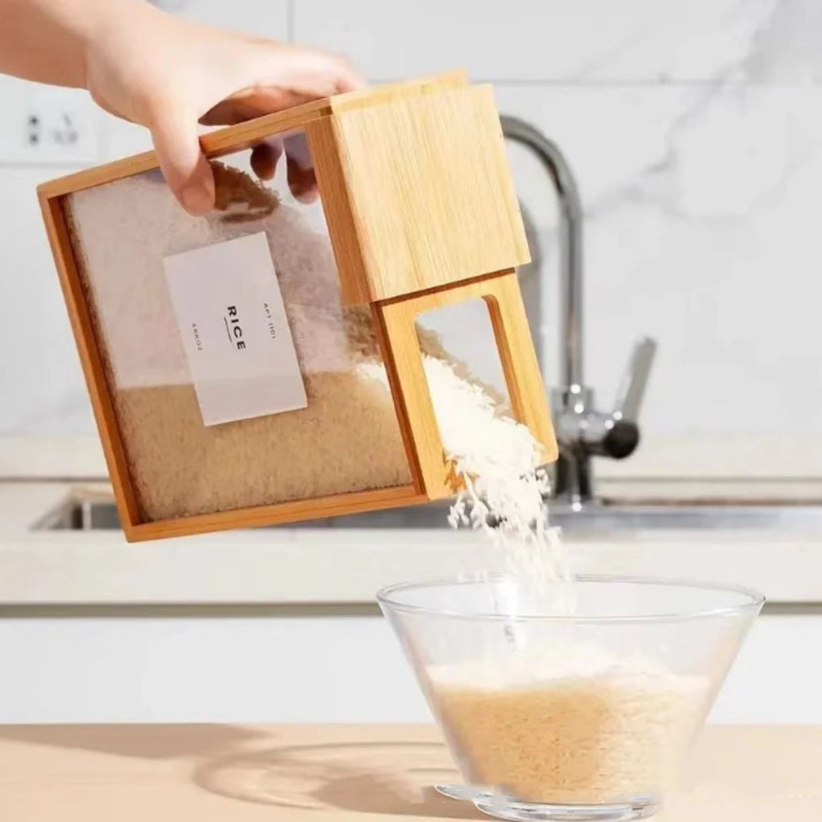 Bamboo Grain Storage Box with Sliding Cover - Modern Home Organization