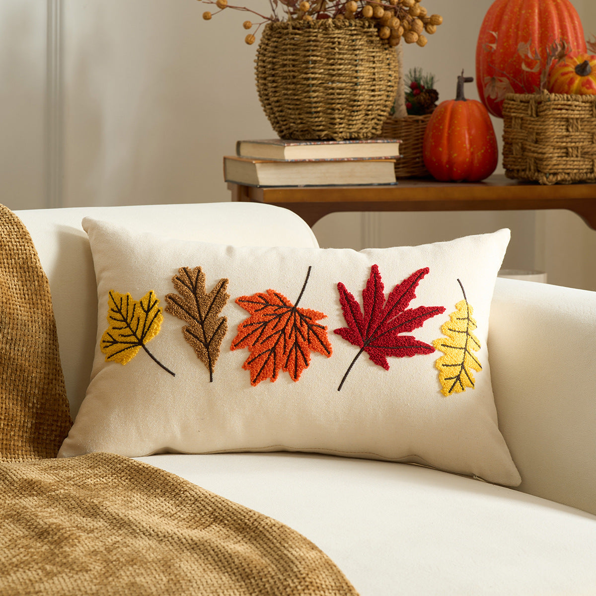 Autumn Maple Leaf Pumpkin Pillow Cover for Sofa & Living Room Decor