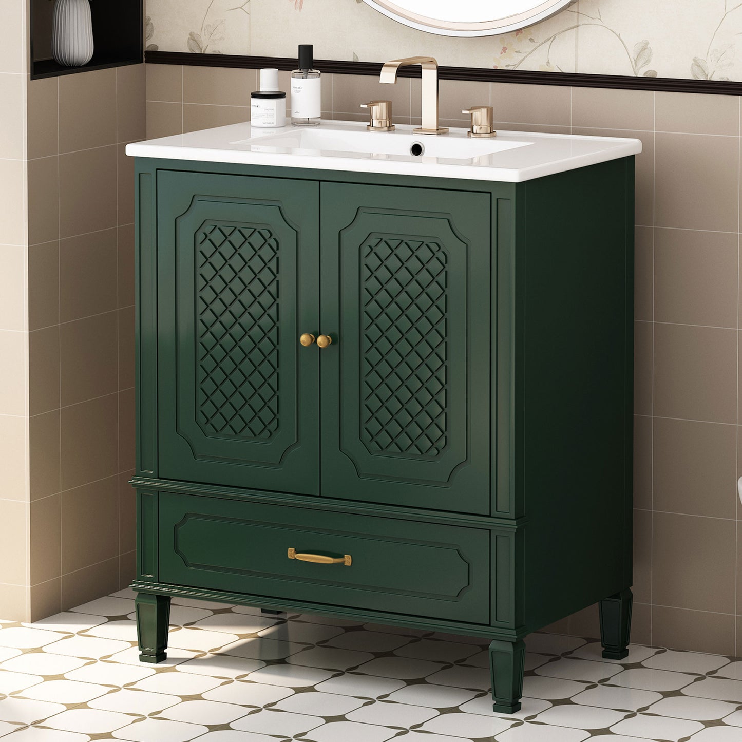 30-Inch Vintage Bathroom Vanity with Sink - Green