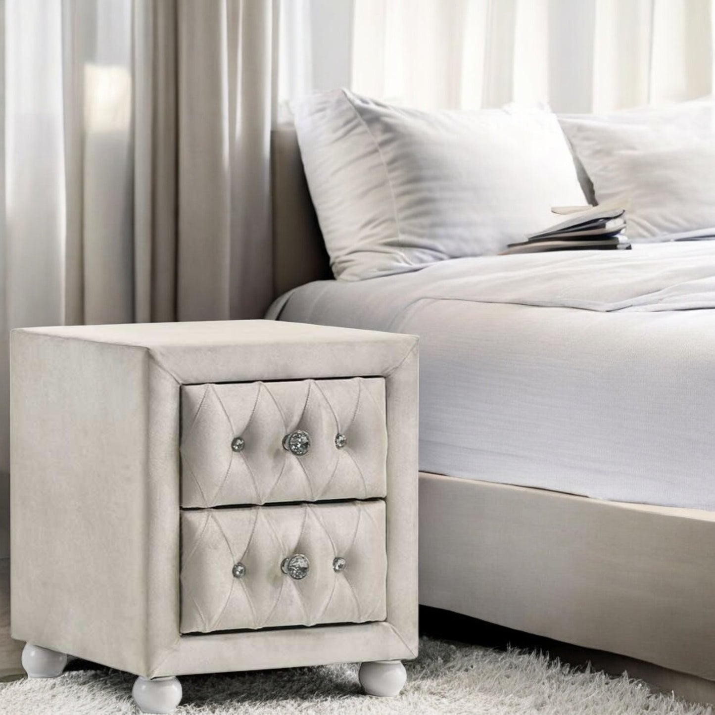 Reggie Beige Fabric Nightstand - Stylish & Functional Storage