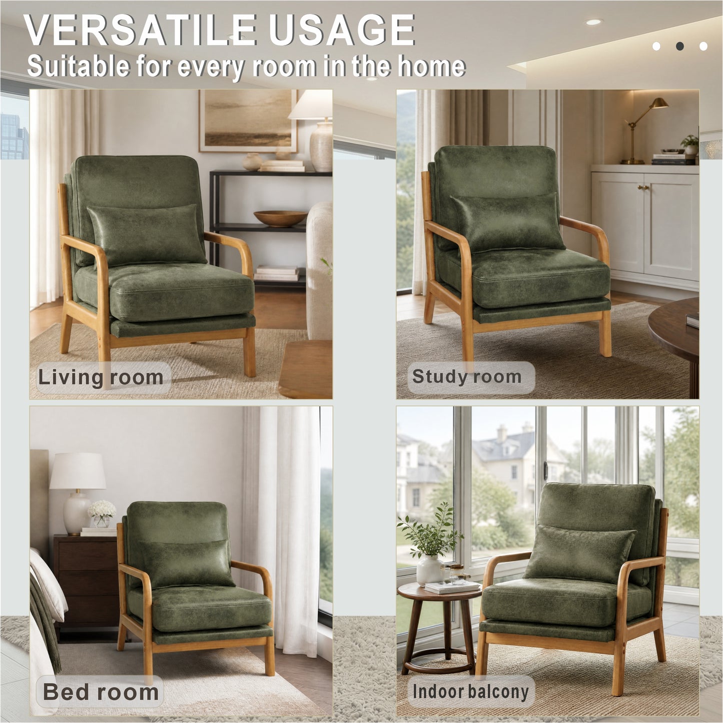 Mid-Century Modern Wooden Lounge Chair - Olive Green