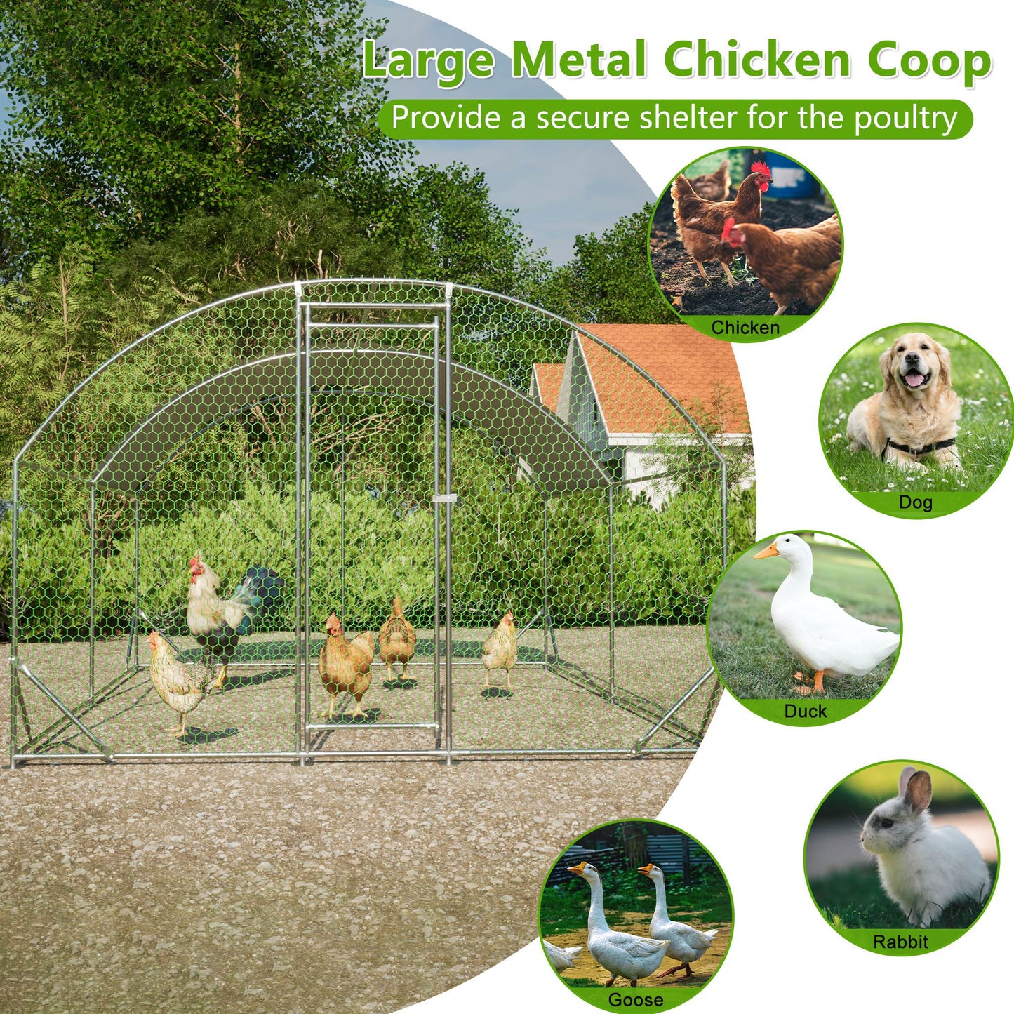 Large Metal Chicken Coop with Waterproof UV Cover, Walk-In Yard Run 9.84x13.12 Ft