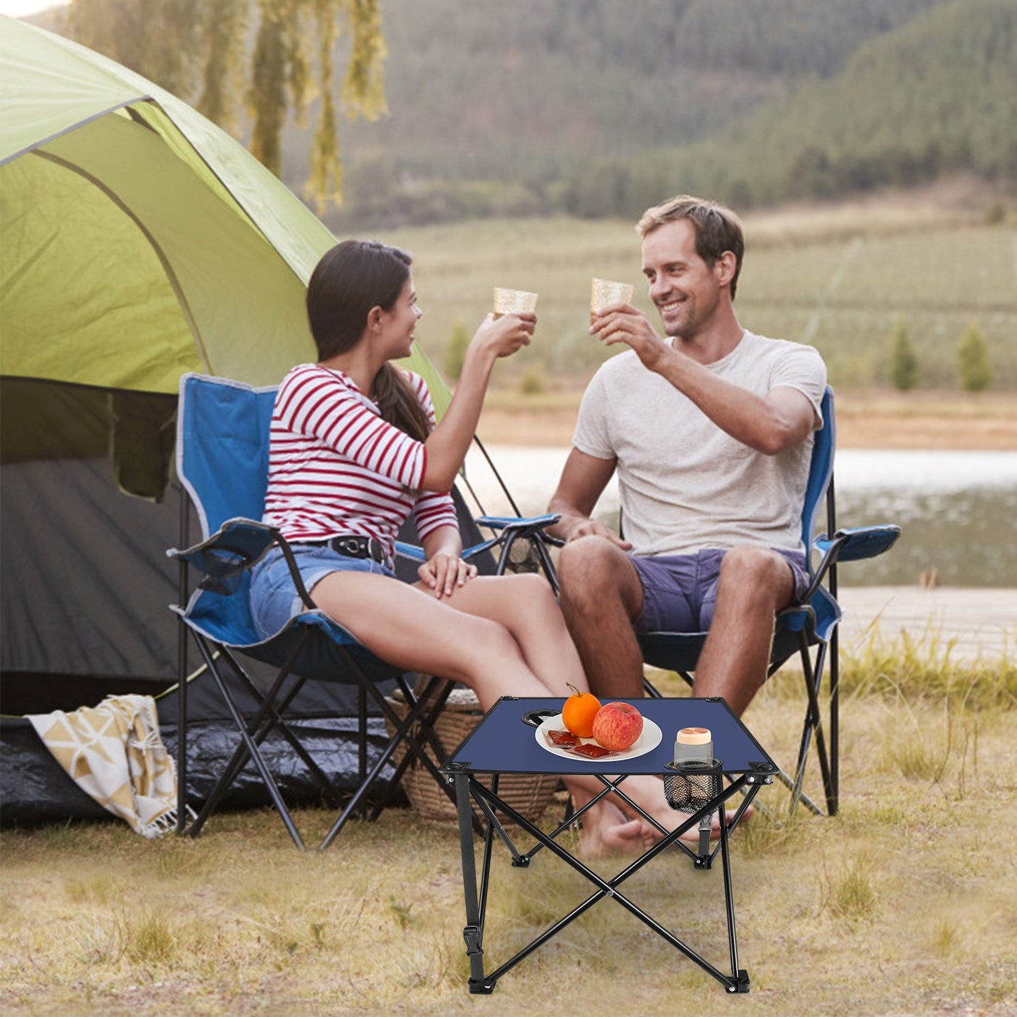 Portable Folding Camping Table with Cup Holders - Multiple Colors & Sets