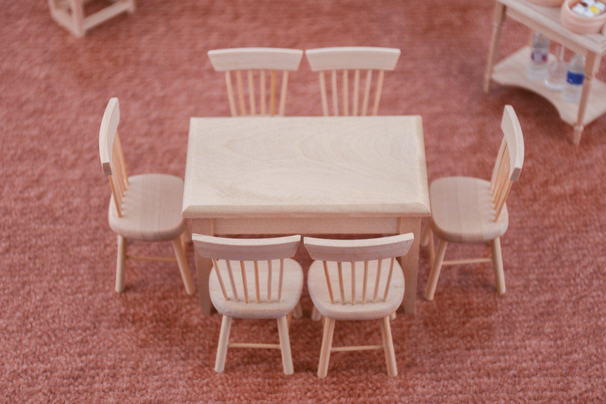 Miniature Wooden Dollhouse Furniture Set with Tables and Chairs - Handcrafted Kids Play Decor