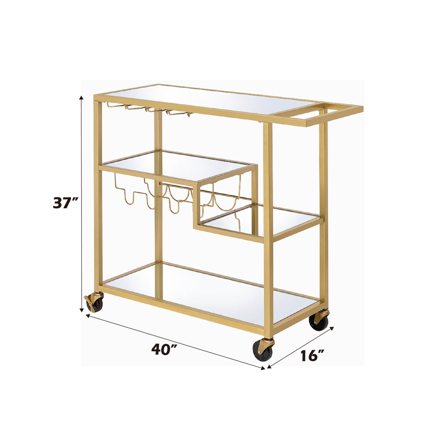 Champagne Finish Mirrored Serving Cart - Stylish Home Furniture