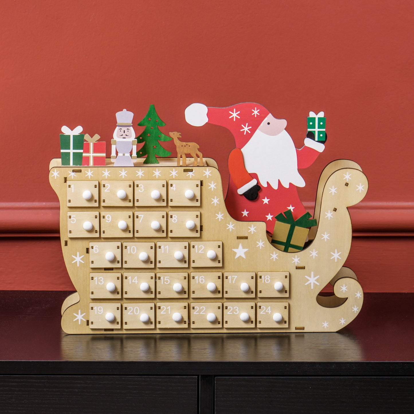 Wooden Christmas Advent Calendar with 24 Drawers - Natural