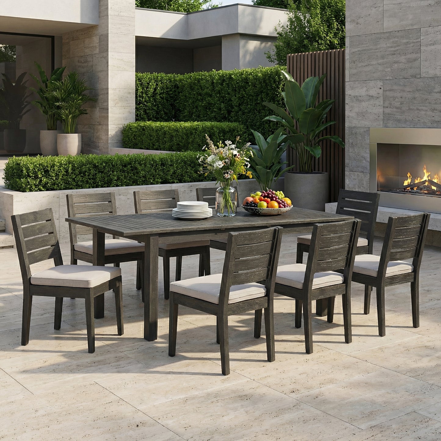 9-Piece Outdoor Dining Set - Extendable Acacia Table & 8 Chairs